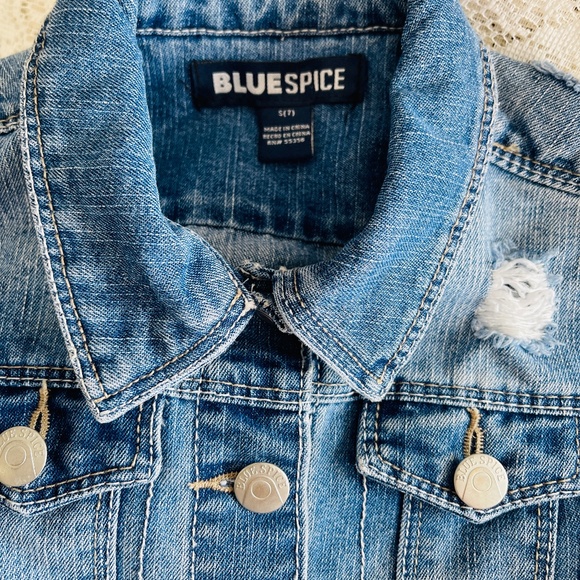 Blue Spice Denim Jean Jacket Distressed Girls Size 7 Back to School - Picture 2 of 7